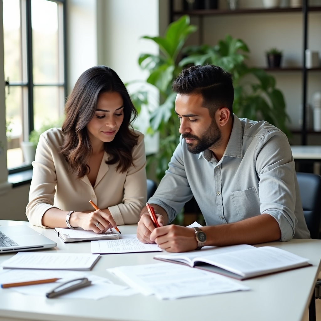Communication consultants reviewing real estate documents